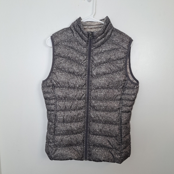 Blanc Noir Grey Down Filled Full Zip Transitional Packable Puffer Vest Coat Sz S - Picture 2 of 8